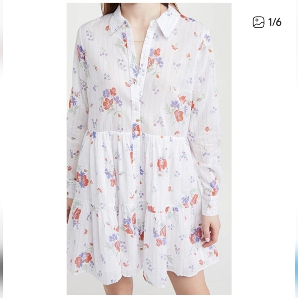 NWT Veronica Beard Floral Jemil Shirt Dress Long Sleeve Button Down Girlie Coast